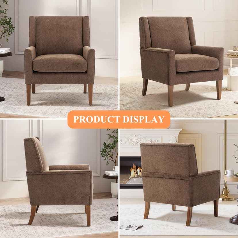 Living Room Chair, Wingback Mid-Century Accent Chair – Comfy Single Sofa with Solid Wood Legs & Velvet-Like Fabric, Oversized Armchair for Living Room/Bedroom/Reading Nook&Lounge
