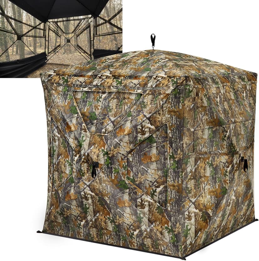 TIDEWE Hunting Blind 270°Full See Through with Windproof Curtain, Silent Magnetic Door & Sliding Windows, Pop Up Ground Blind with Carrying Bag, 300D Portable Tent