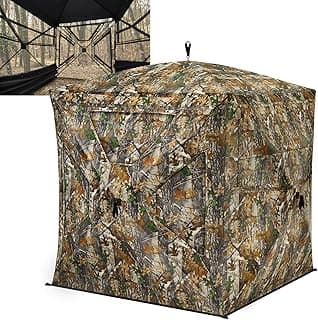 TIDEWE Hunting Blind 270°Full See Through with Windproof Curtain, Silent Magnetic Door & Sliding Windows, Pop Up Ground Blind with Carrying Bag, 300D Portable Tent
