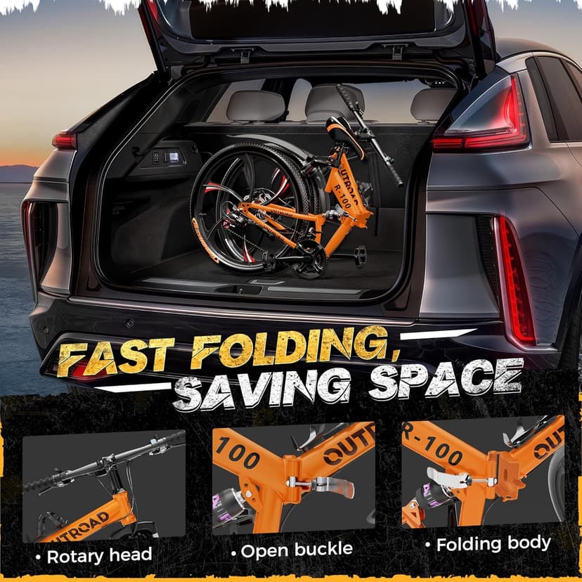 Outroad 26 Inch Folding Mountain Bike, 21 Speed Full Suspension High-Carbon Steel MTB Foldable Bicycle, Dual Disc Brake Non-Slip Folding Bikes for Adults/Men/Women, Black, Orange and Green