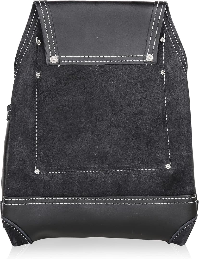 LAUTUS Oil Tanned Leather Tool Pouch Bag | Black | Carpenter, Construction, Framers, Handyman | 10 Pockets, 2 Hammer Holders | 100% Leather