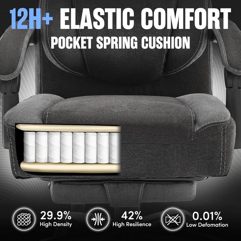 Massage Office Chair with Foot Rest,6-Point Vibration & Heat Executive Office Chairs,Ergonomic Computer Chair for Heavy People,Big and Tall Fabric Office Chair,Recliner with Padded Armrest,BlackGrey