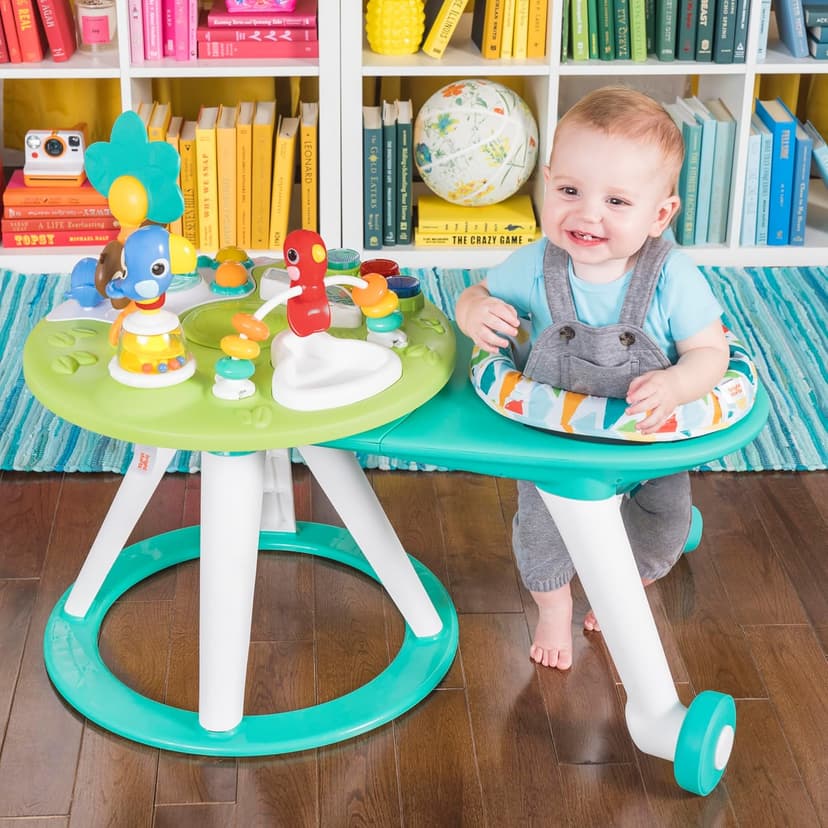 Bright Starts Around We Go 2-in-1 Baby Walker, Discovery Activity Center and Table, Tropic Cool, Ages 6 Months+