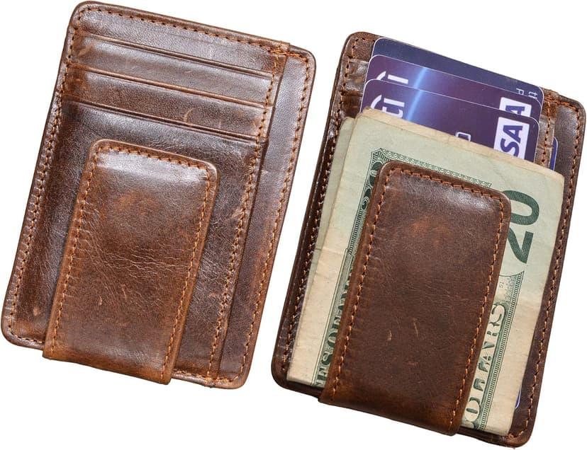 HOPSOOKEN Money Clip RFID Front Pocket Wallet Men Leather Slim Minimalist Wallet