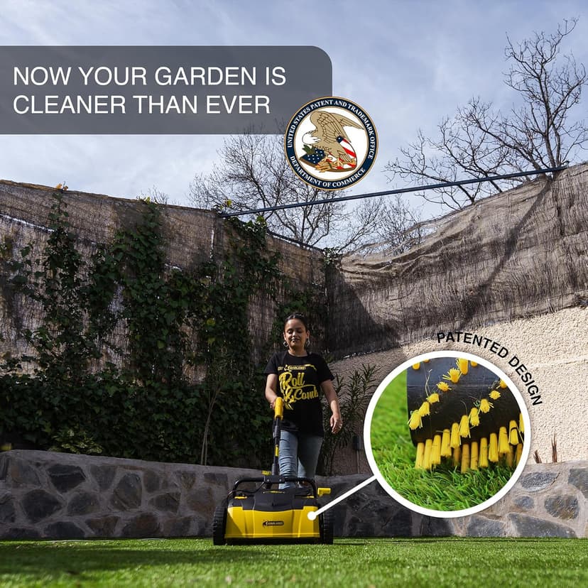 Artificial Turf Sweeper by Roll & Comb, Corded Electric Lawn Rake for Artificial Grass, Cool Gardening Gift, 25 Liter Leaf Collector, Model 302e, 19.8lb.