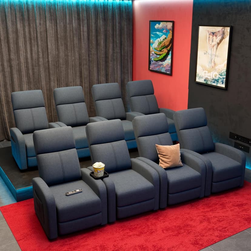 GarveeHome Linen Fabric Manual Recliner Chair, with Side Pocket, High Backrest, Thick Cushion, Adjustable Push Back Recliner,Cozy Lounge Chair for Living Room, Home Theater, Bedroom, Dark Gray
