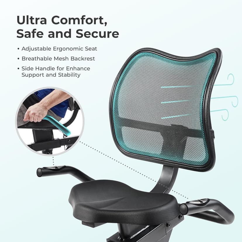 Sunny Health & Fitness Smart Heavy-Duty Recumbent Bike w/Wide Cushioned Seat & Back, Indoor Cycling Machine for Adult/Seniors Home Exercise, Free SunnyFit App Connect, Optional Workout Training Bands