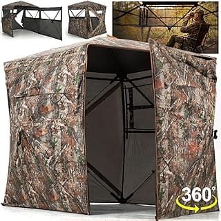 HUNTSEN Hunting Blind 270 Degree See Through Ground Blind - 2-3 & 3-4 Person Pop Up Deer Blind for Hunting with Carrying Bag - 300D Reinforced Portable Durable Blind for Turkey and Deer