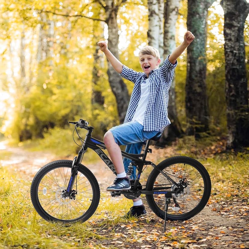 Ecarpat 24/26/27.5 Inch Mountain Bike, Full/Front Suspension Mens Boys Mountain Bike with 21 Speed Steel Frame and Dual Disc Brakes, Adult Sport Bicycle for Trail City Road, Gift Choice