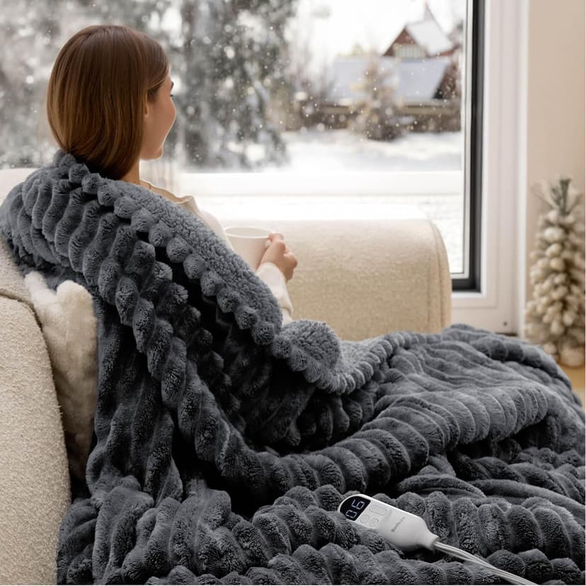 Preheat Function, 6 Heat & 6 Timer (Up to 10H) Settings, 8H Auto Shut Off, ETL & FCC, Gifts for Men Senior, Cozy Room Decor Bedsure Thick Heated Blanket Electric Throw, Fast Heating, Grey 50"x60" B0BZYX45MR