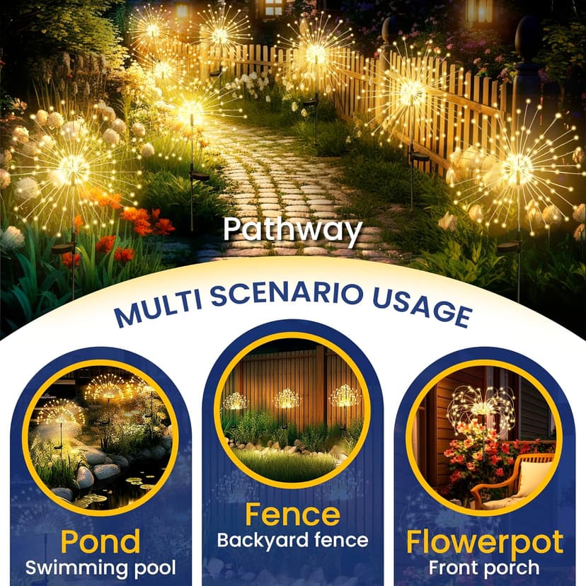 120 LEDs, Fairy Design, Waterproof, Garden Decor, Solar Powered for Yard, Pathway, Flowerbed, Planter, Balcony, Gifts for Mom GIGALUMI 2 Pack Solar Firework Lights Outdoor, Garden Decor, Warm White B0CPHZL35M
