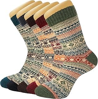 Womens Wool Socks 5 Pairs Warm Winter Knit Wool Soft Vintage Casual Crew Socks Stocking Stuffers Gifts for Women Men