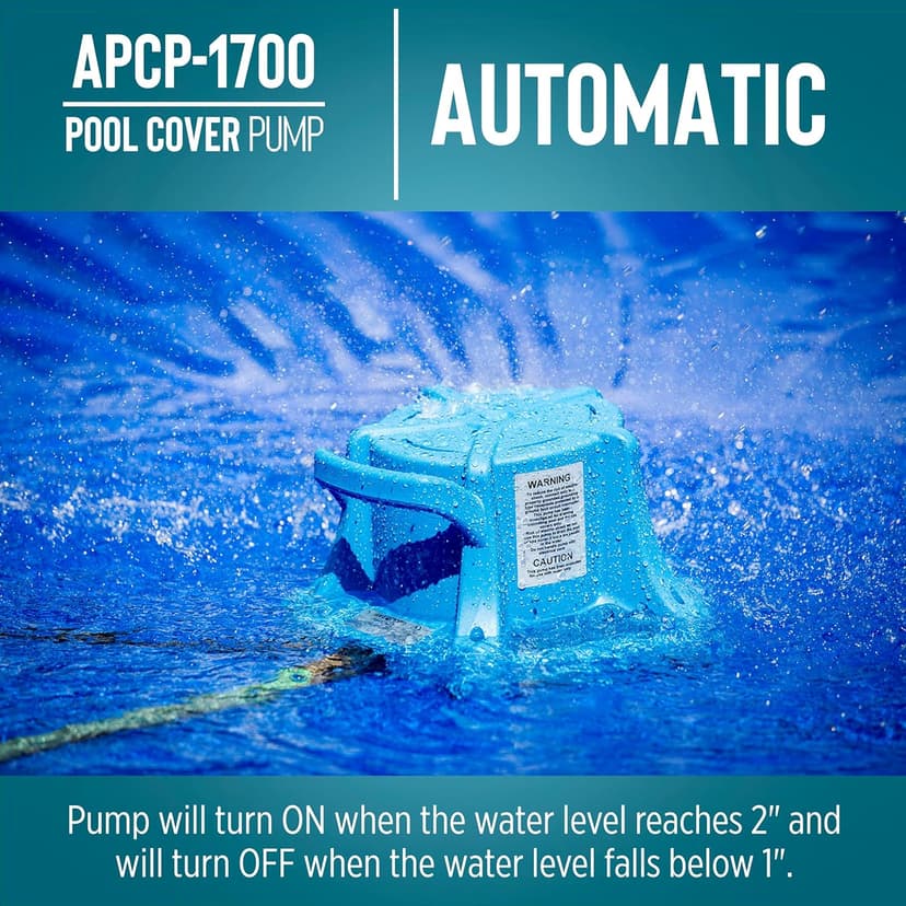 Little Giant APCP-1700 115-Volt, 1/3 HP, 1745 GPH, Automatic, Submersible, Swimming Pool Cover Pump with 25-Ft. Cord, Light Blue, 577301
