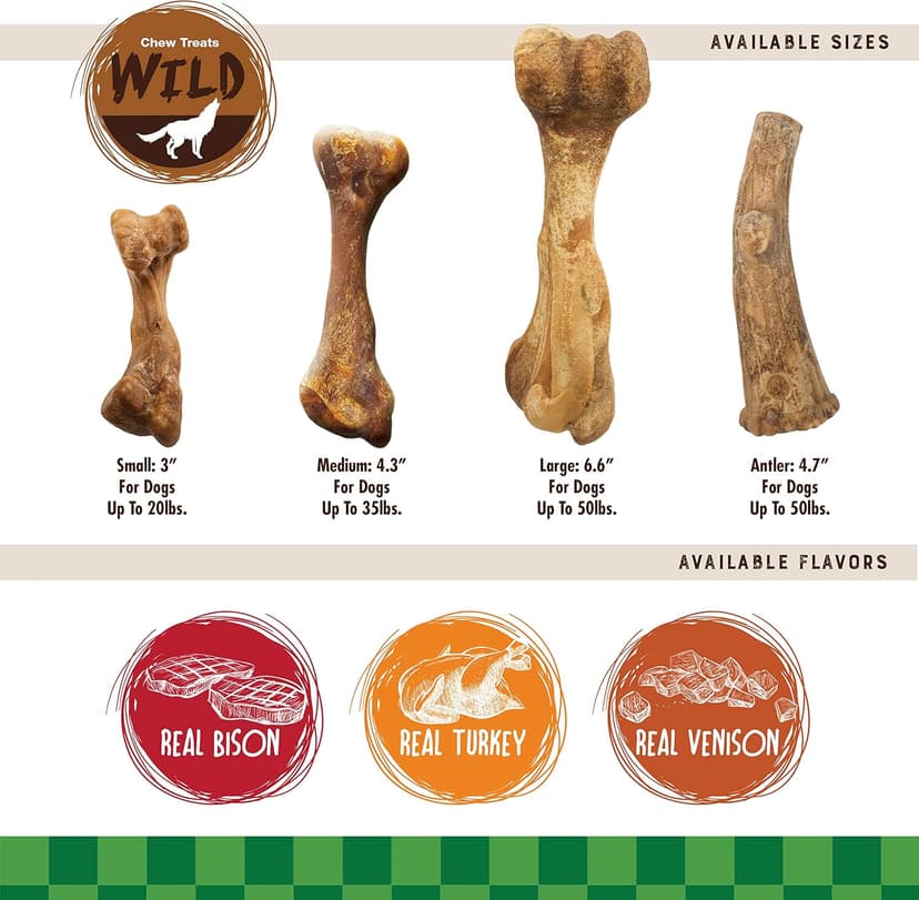 Nylabone Healthy Edibles WILD Natural Dog Chew Treats for Large Dogs, Long Lasting Dog Healthy Chew Bones Made in USA, Venison Flavor, For Dogs Up to 50 lbs. (1 Count)