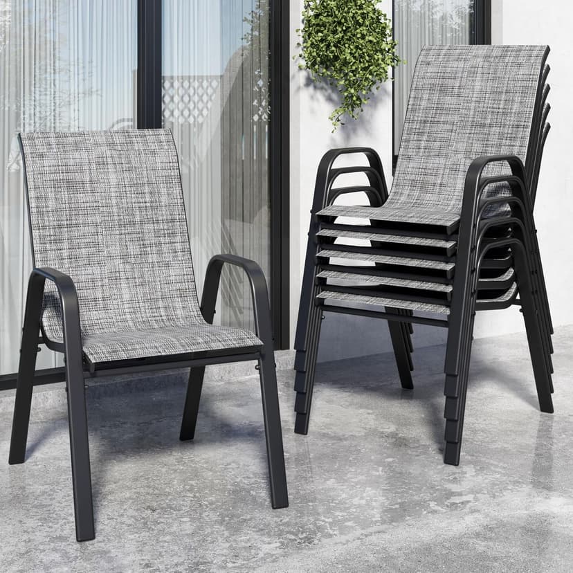 Patio Chairs Set of 6, Stackable Outdoor Dining Chairs for All Weather Textilene Fabric & Metal Frame, Outdoor Chairs Set for Backyard Deck Garden