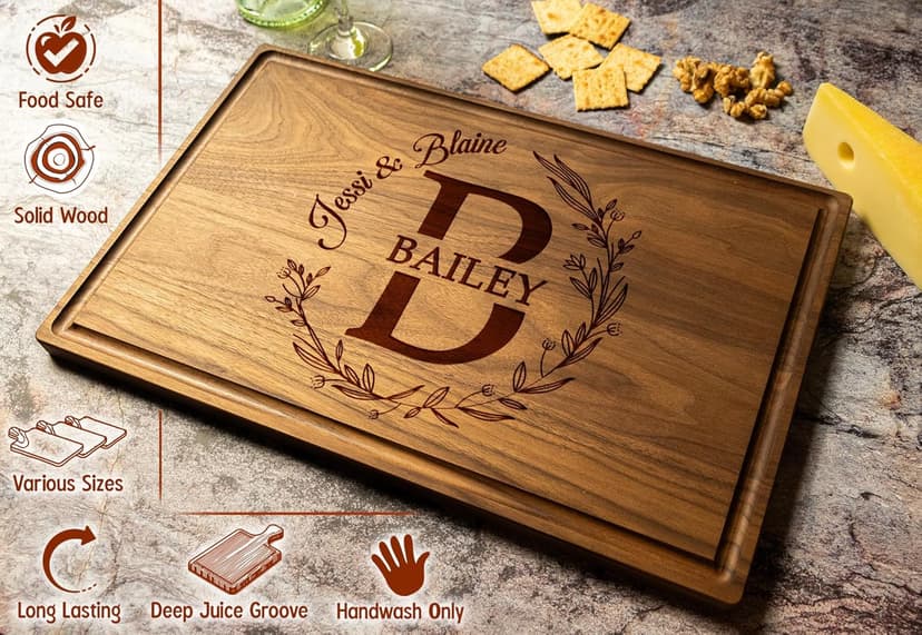 Personalized Cutting Board – Custom Cutting Board Wood Engraved Charcuterie Board, Unique Gift for Wedding, Anniversary, Bridal Shower, Couples, Christmas, Parents & Housewarming