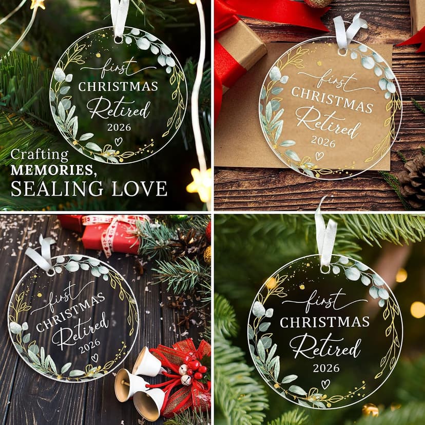 First Christmas Retired Acrylic Ornament - 2026 Retired Gift for Coworker, Boss, Employee, Teacher, Nurse, Woman, Man HEXMOZ Retirement Gift for Woman - Retirement Gifts for Men, Women 2026 B0FG2QFTNS
