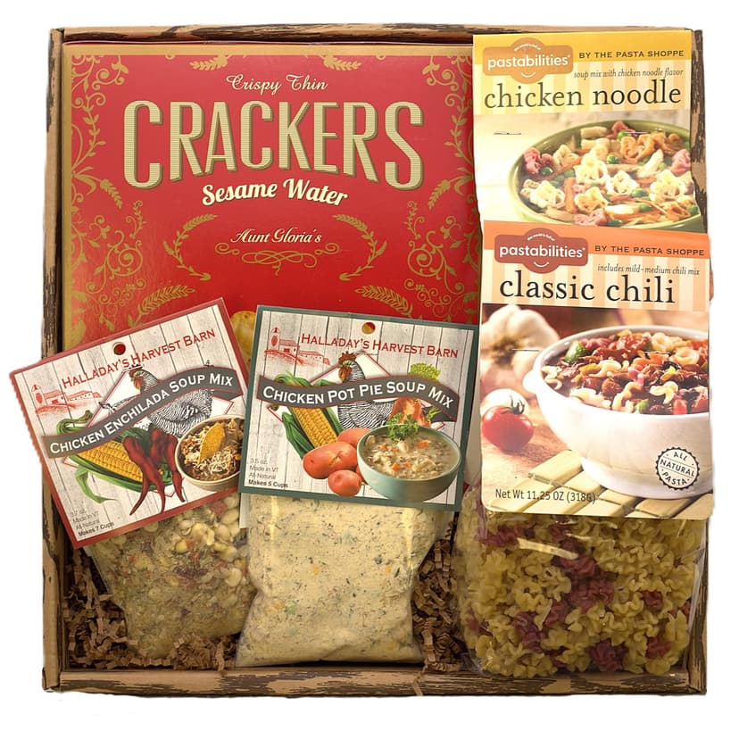 Gift Basket Village Get Well Soup Gift Basket – Includes Chicken Noodle, Chili, Chicken Pot Pie, & Enchilada Soup Mixes with Crackers, Ideal for Thank You Gifts or Bosses Day Gifts for Women