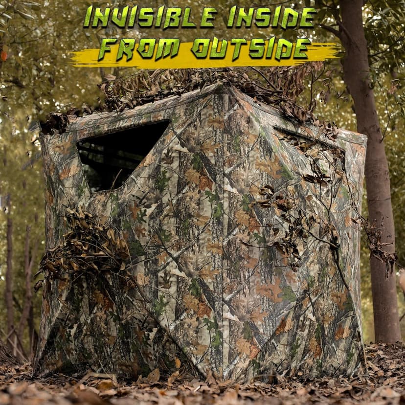 Lenotos Hunting Blind, 2 Person Pop Up Blinds 360 Degree See Through, Portable Durable Hunting Ground Blinds for Deer & Turkey Hunting