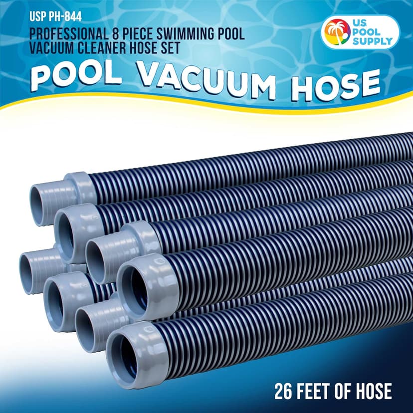 U.S. Pool Supply Pool Vacuum Hose, 8 Piece Pool Hose Set - 40" Blue Flexible Spiral Wound Connector Sections with 1.5" Male & Female Cuff Ends, Replacement Fits Most Inground Automatic Cleaner Brands