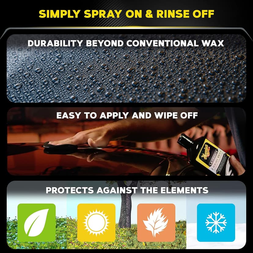 Meguiar's Ultimate Liquid Wax, Improved Liquid Car Wax Formula for Durable Protection that Shines, Premium Towel and Applicator Pad Car Accessories Included, 16 Oz Bottle