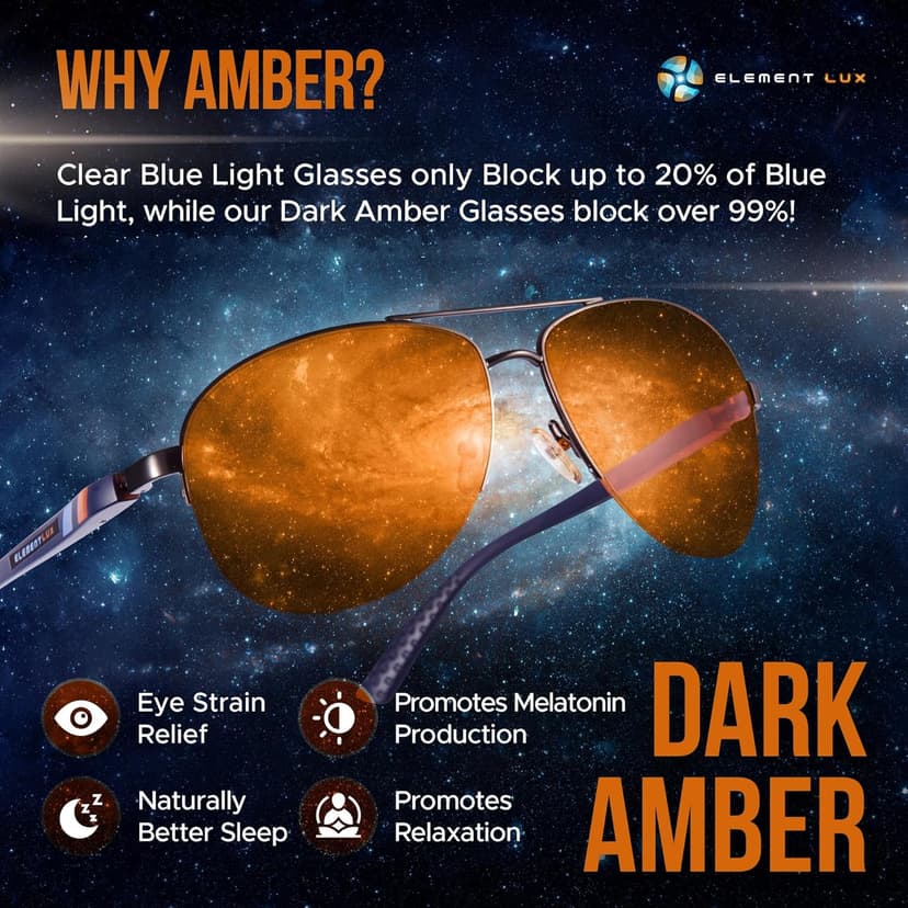 Blue Light Blocking Glasses Amber Lenses -For Better Sleep, Gaming, Eye Strain Blocker, Computer, Sunglasses