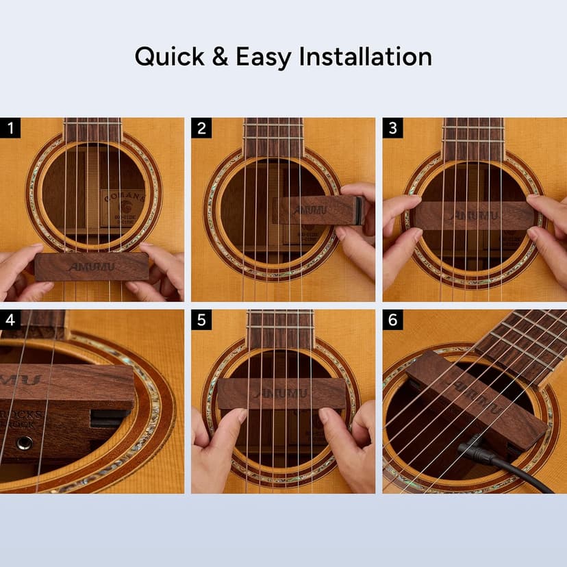AMUMU SP30WN Walnut Woody Soundhole Pickup with Neodymium Magnet for Acoustic Guitars – Single Coil, Passive, Battery-Free, Clear & Balanced Acoustic Tone