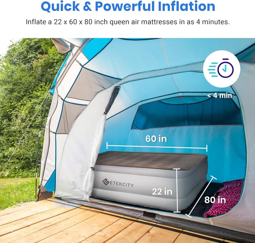 Etekcity Air Pump for Inflatables, Portable Electric Air Mattress Pump, Quick-Fill Perfect Inflator/Deflator for Couch, Blow up Pool Floats Raft Bed Boat Toy with Nozzles, 110-120V, Black