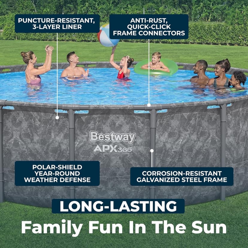 Bestway APX 365 18' x 52" Above Ground Pool, Round Metal Frame Outdoor Swimming Pool Set with Sand Filter Pump, Ladder, and Cover, Dark Marble