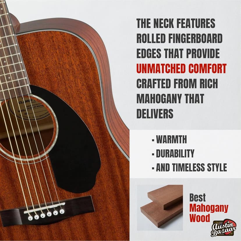 Fender CD-60S Solid Top Dreadnought Acoustic Guitar - All Mahogany Bundle with Hard Case, Tuner, Strap, Strings, Picks, and Austin Bazaar Instructional DVD