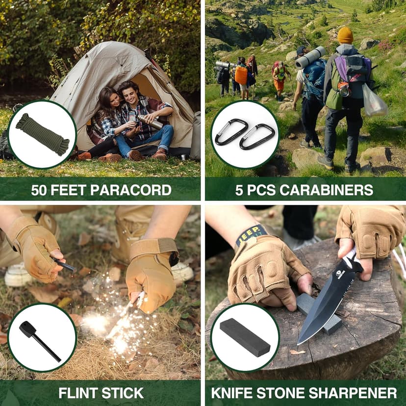 Mossy Oak Hatchet and Machete Knife Set with Sheath, One-Piece Axe & Hunting Knives with Paracord Handle, Zoomable Flashlight, Many Other Tools, Ideal Gift for Men Who Likes Hunting Outdoor Adventure