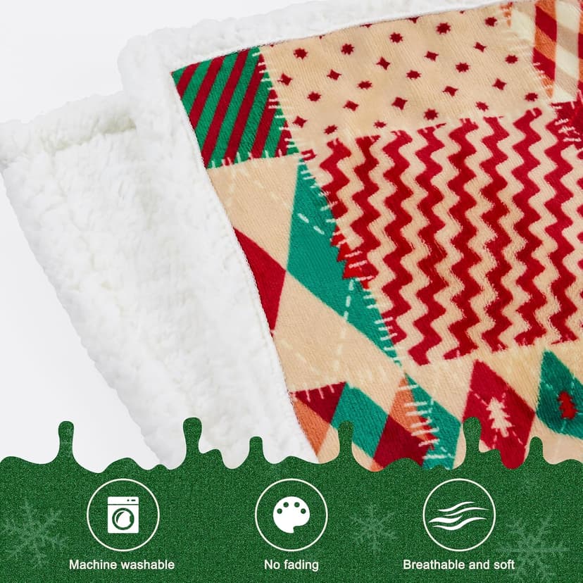 Christmas Throw Blanket, Christmas Decorations Gifts for Women, Sherpa Flannel Fleece Winter Holiday Blanket, Fluffy Cozy Soft Christams Throws for Couch Sofa Bed, ChristamsRhombus, 50" X 60"
