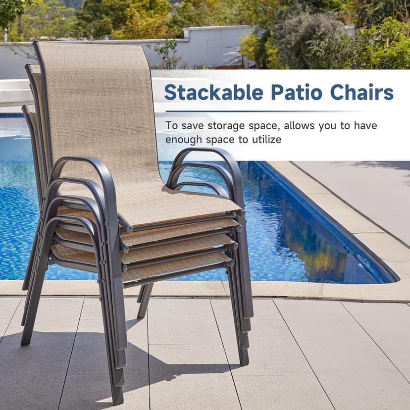 Amopatio Patio Chairs Set of 4, Outdoor Stackable Dining Chairs for All Weather, Breathable Garden Outdoor Furniture for Backyard Deck(Brown)
