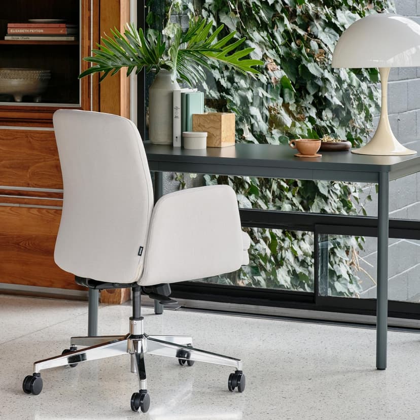 Branch Softside Mid Century Modern Office Chair, Vegan Leather - Removable Arms & Mid Back Design with Luxury Cloud-Like Comfort - Adjustable Height - Integrated Lumbar Support - Limestone