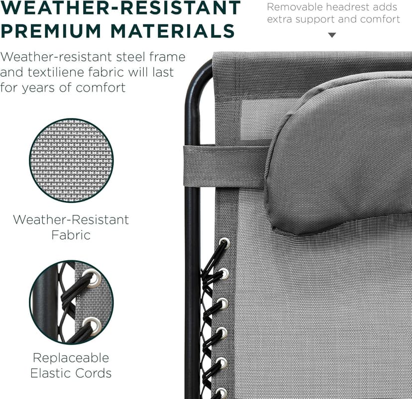 Best Choice Products Oversized Zero Gravity Chair, Folding Outdoor Patio Lounge Recliner w/Cup Holder Accessory Tray, Pillow - Gray
