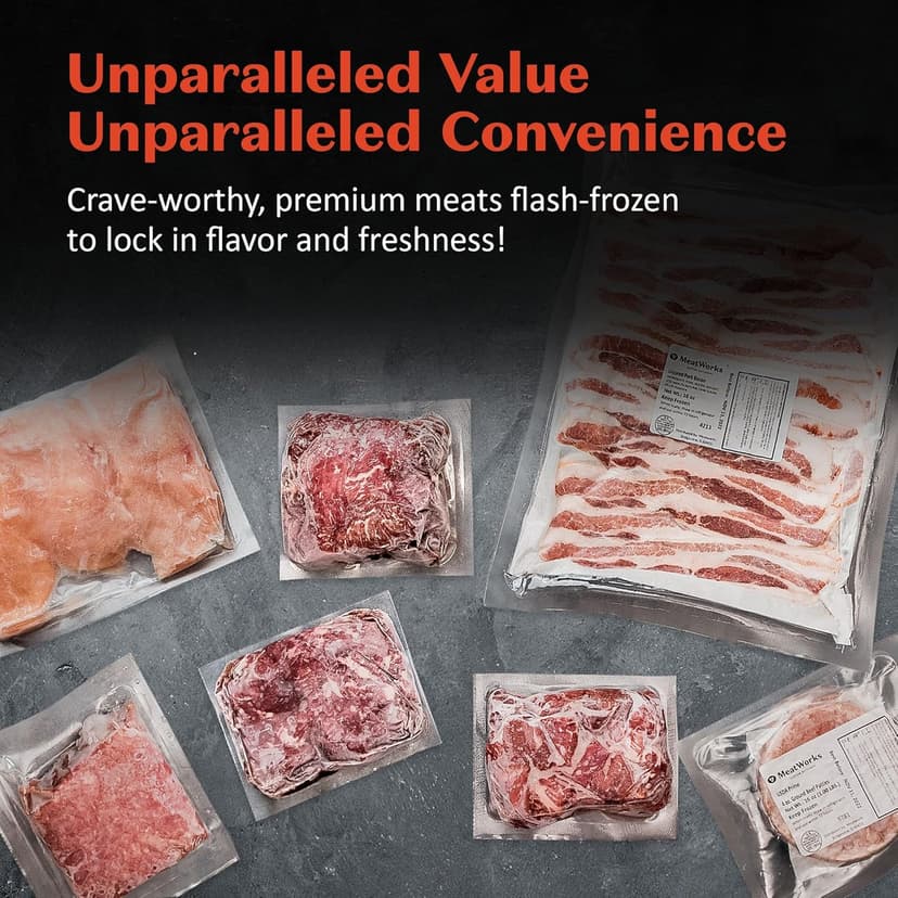 MeatWorks Chef's Choice USDA Prime Sampler Bundle – 16 Cuts: Chicken Breasts & Thighs, Bacon, Ground Beef, Sirloin Tips, Fajita Strips & Chuck Roast (Approx. 7.5 lb) – Meat Gift Box