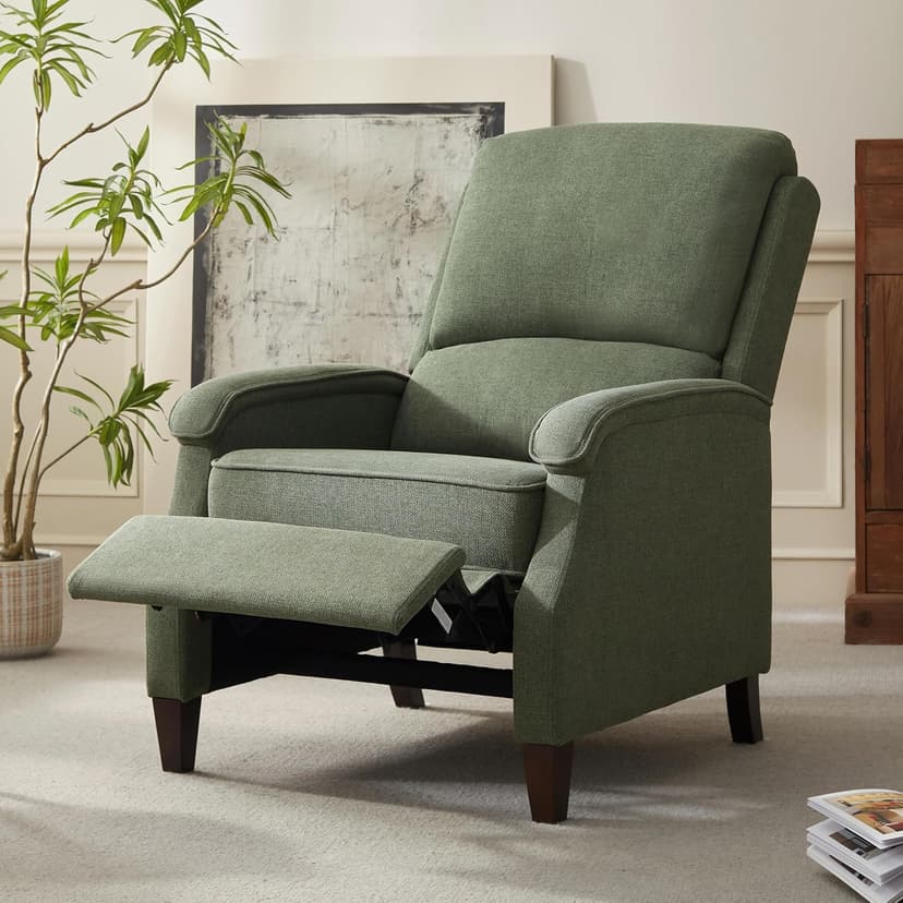 VKNOW Recliner Chair, Fabric Recliner with Soft Armrest, Home Theater Seating with Adjustable Push Back and Lumbar Support, Single Sofa for Adults, Lounge Chair for Living Room, Bedroom(Green)