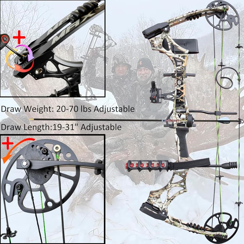 Archery Compound Bow Set 20-70 LBS, Draw Length 19"-31", up to IBO 320 fps, Hunting Compound Bow with All Accessories for Archery Hunting Target Shooting Practice RTH