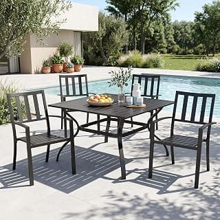 MFSTUDIO Outdoor Dining Set for 4, Patio Table and Chairs Set with Umbrella Hole, Metal Patio Furniture Set for Patio, Deck, Yard, Porch