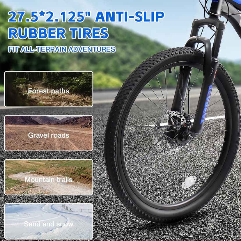 24/26/27.5 Inch Wheel Mountain Bike, 21 Speed MTB Bike with Full Suspension, Steel Frame and Dual Disc Brakes, Adult Mens Outdoor Cycling Mountain Bicycle