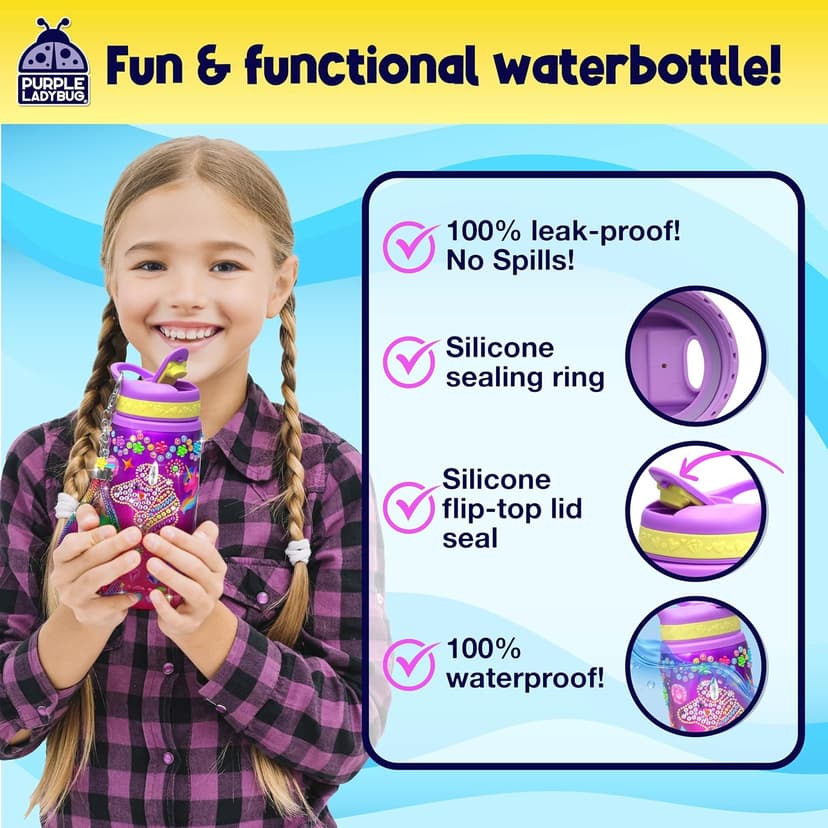 PURPLE LADYBUG Decorate Your Own Water Bottle Kit for Girls - Gifts for Ages 5 6 7 8 9 10 Year Old Girl Birthday, Girl Christmas Gifts Unicorn Toys Crafts Kids Ages 6-12