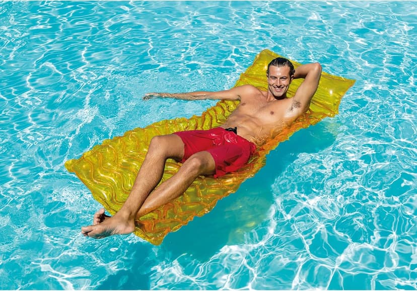 Intex Tote 'N Float Wave Mat Durable Vinyl Floating Inflatable Swimming Pool Lounger with Built-in Pillow Rest, 1 Float, Color Varies