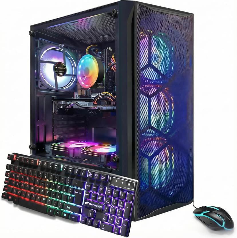 STGAubron Gaming PC Desktop Computer, Intel Core I7 up to 3.9 GHz, Radeon RX 580 8G, 16G RAM, 512G SSD, WiFi, Bluetooth 5.0, RGB Fan x6, RGB BT Sound Bar, Windows 10 Home