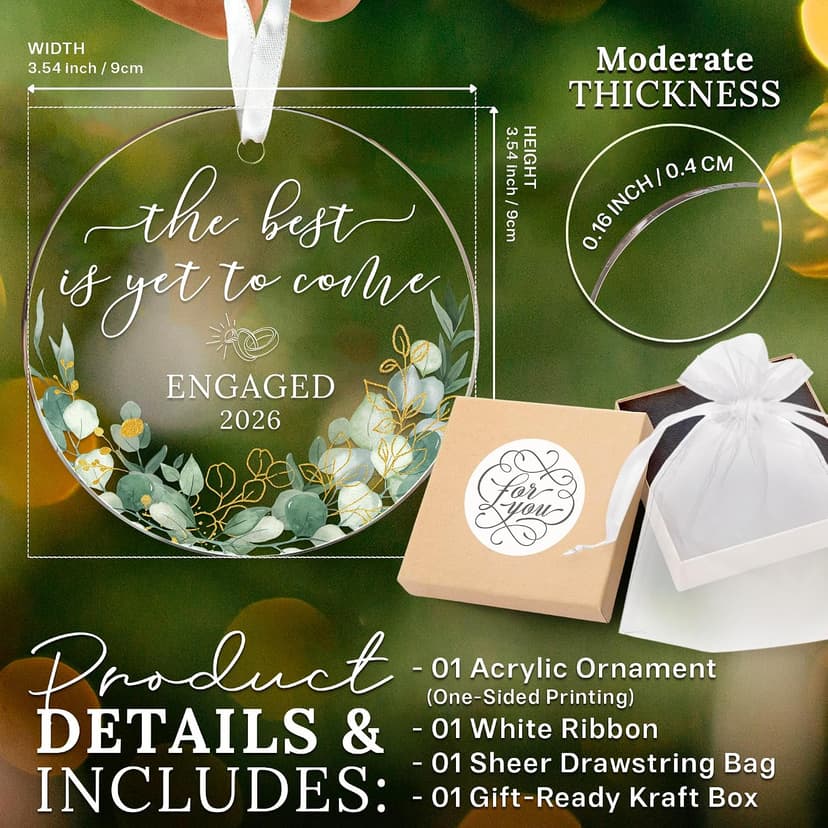 HEXMOZ Engagement Gifts for Couples - Engagement Gift for Newly Engaged Couples, Women, Fiance, Her - Bride to Be Gifts, First Christmas Just Engaged Acrylic Ornament 2025 - Party Decorations
