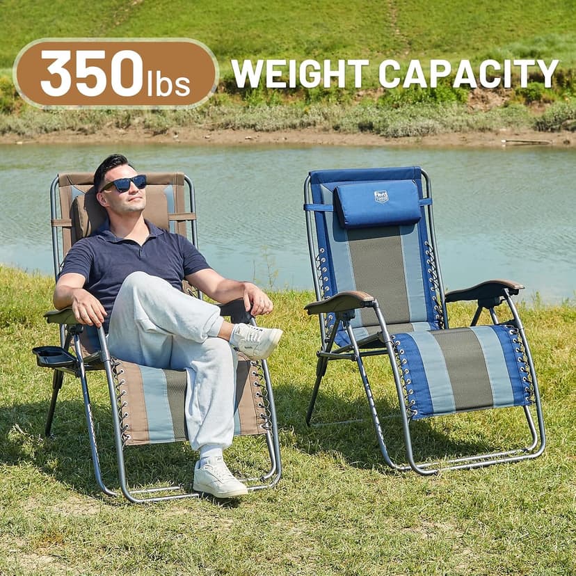 Timber Ridge Oversized Zero Gravity Chair, Padded Reclining Lounge Chair with Adjustable Headrest & Cup Holder, Heavy Duty Support 350 lbs, Foldable for Camping, Lawn, Outdoor & Indoor