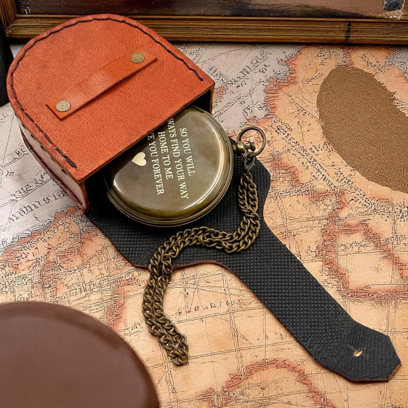 Love You Forever Engraved Sundial Compass with Leather Case – Inspirational Gift for Traveler, Adventurer, Groom, Baptism, Wedding or Him | Vintage Brass Navigation Compass