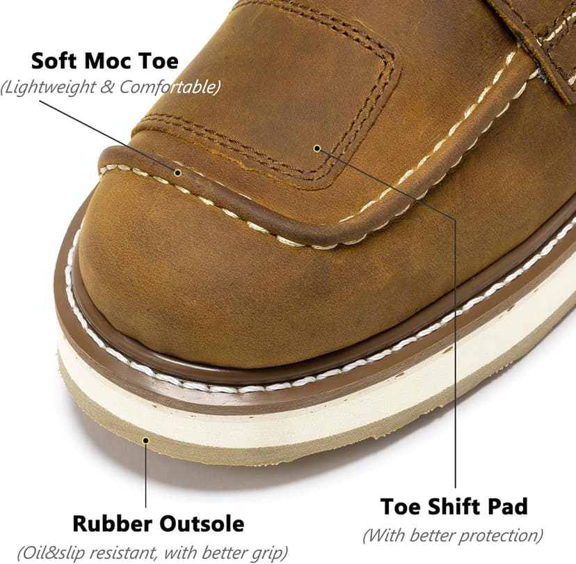 ROCKROOSTER Magnolia 6" Side-Zipper Wedge Boots for Men, Lightweight Soft Moc Toe Motorcycle Boots SAP309-Brown, SAP309BK-Black, SAP310-Black