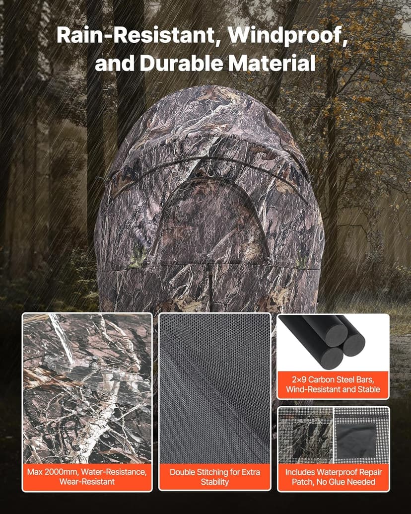 VEVOR Hunting Blind，See Through Ground Blinds with Carrying Bag, 360 Degree Portable Camouflage Tent，Durable Concealed Shelter with Silent Side Door and Window, for Turkey and Deer