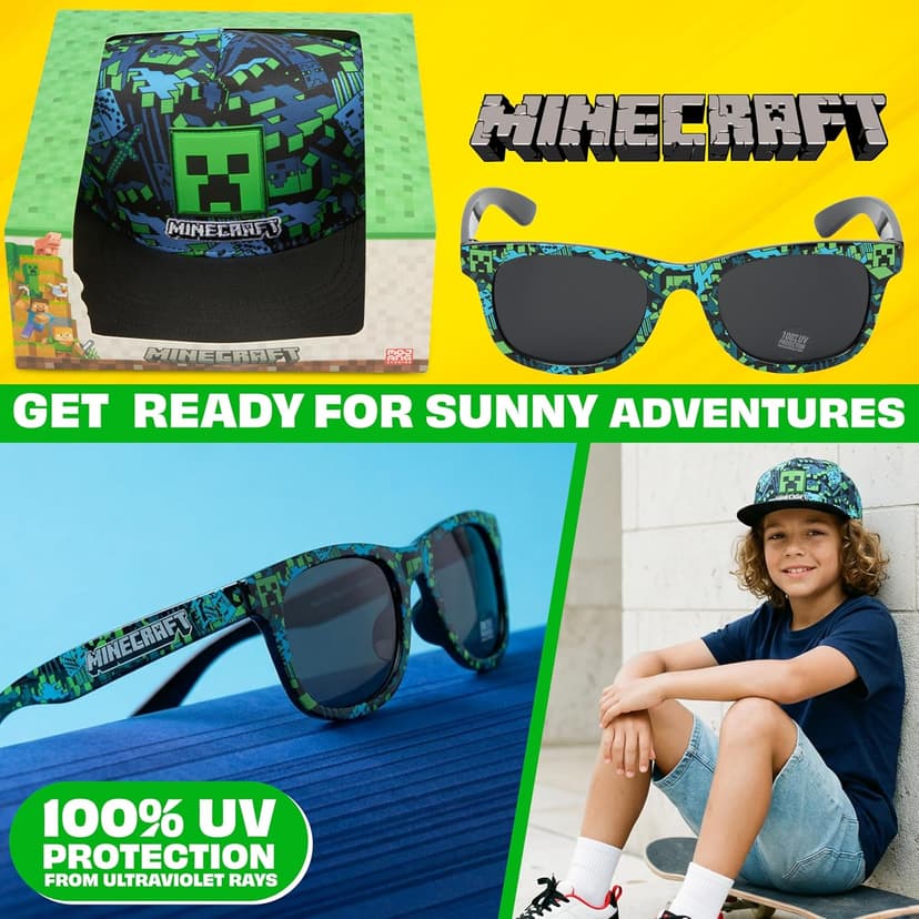 Spongebob | Minecraft | Fortnite | Super Mario | Kids Baseball Cap & Sunglasses with UV Protection, Gifts for Boys