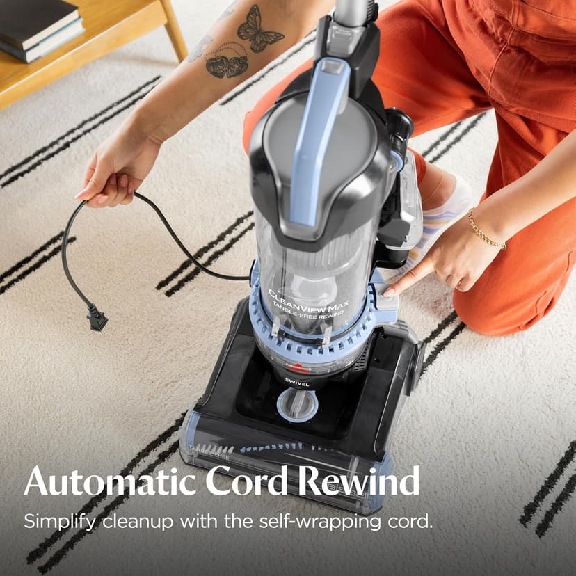 Bissell CleanView Max Tangle-Free Rewind with LED Headlights, Tangle-Free Brush Roll, Automatic Cord Rewind, Included pet Tools, 4073L